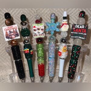 Handmade Christmas Beaded Pens | Snowflake, Snowman & Santa Quotes